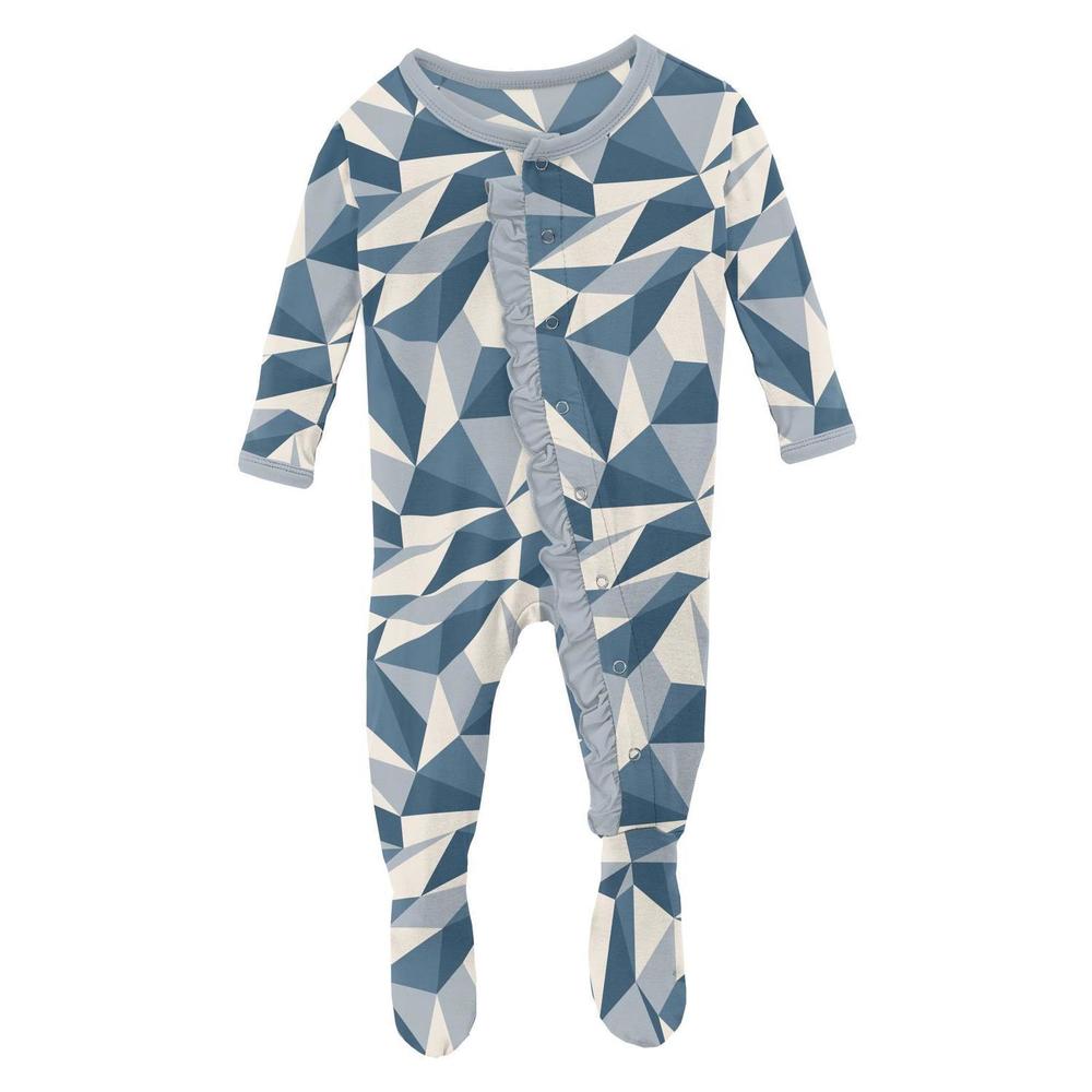 NEW KICKEE kids' ruffle footie with snaps in winter ice